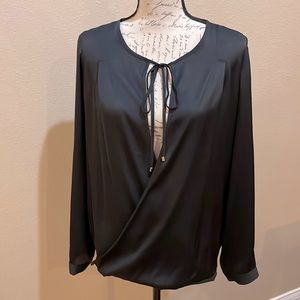 Sexy Black satin plunging neck blouse